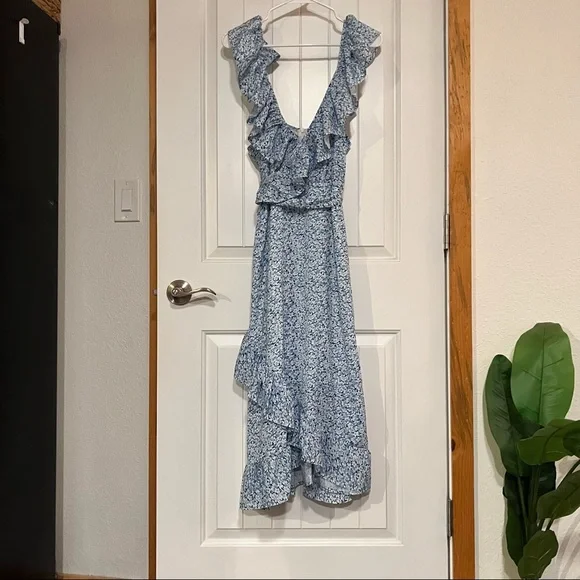 Esther & CO | Dresses | Esther Co Blue Print Midi Dress | Poshmark